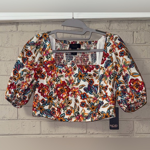 RACHEL Rachel Roy Vibrant Floral Puff Sleeve Crop Blouse - Multicolor - Picture 1 of 12